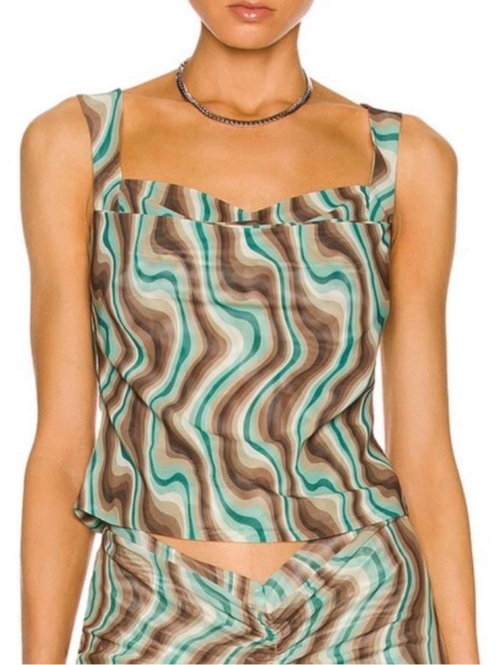Miaou Teal and Brown Wavy Square-Neck Camisole